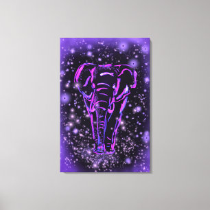 Impressão Em Tela Neon Purple Elephant Andando À Noite Estrelada 