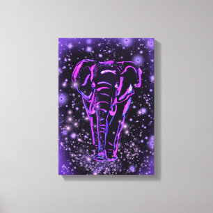 Impressão Em Tela Neon Purple Elephant Andando À Noite Estrelada 