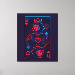 Impressão Em Tela Neon Queen of Hearts — Onda Síntron Retro-Futurist