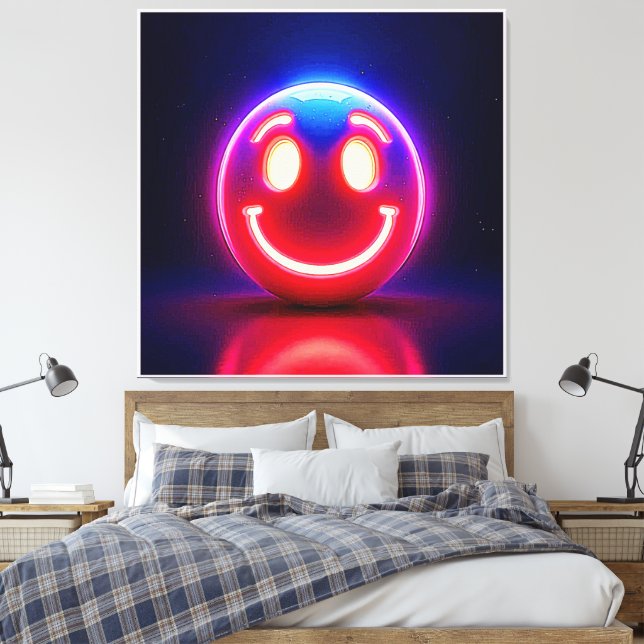 Impressão Em Tela Neon Smile: Feliz Brilho (Insitu(Quarto))
