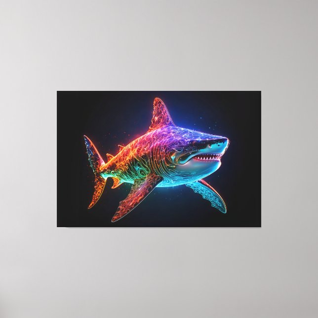 Impressão Em Tela Neon Spectrum Shark (Frente)