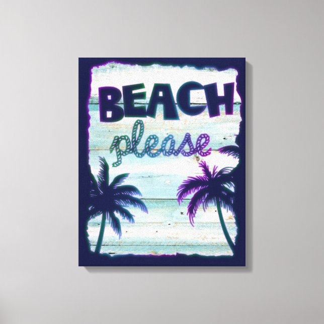 Impressão Em Tela Neon Tropical Beach Wood Vacing Palm Trees (Frente)