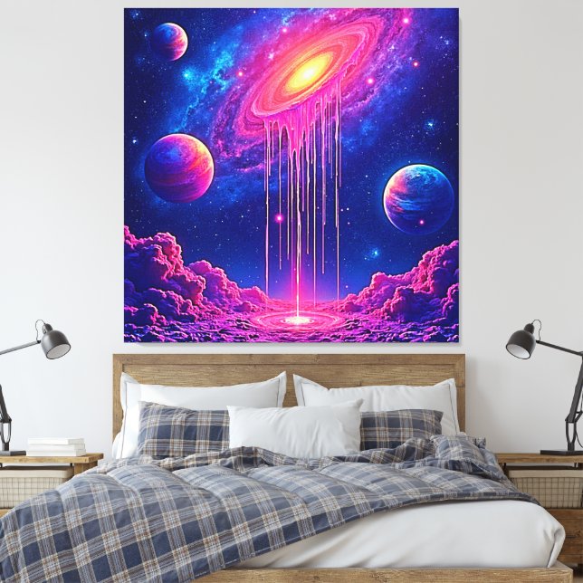 Impressão Em Tela Neon Universe: Dripping Starlight (Insitu(Quarto))