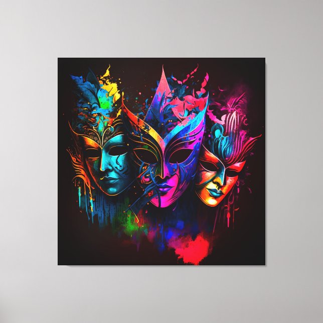 Impressão Em Tela Neon Venetian Carnival Mask I (Frente)