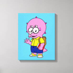 Impressão Em Tela Nerd Tricerátops Com Mochila E Livro De Texto.