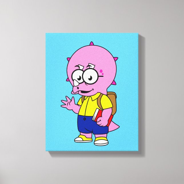 Impressão Em Tela Nerd Tricerátops Com Mochila E Livro De Texto. (Frente)