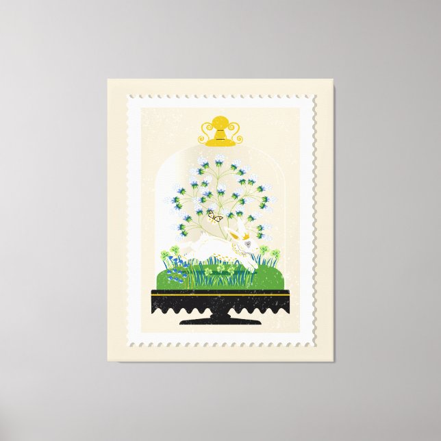 Impressão Em Tela Neutral Botânico Bunny Cloche Farmhouse Francês (Frente)