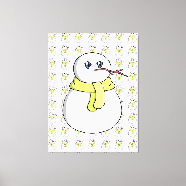 Impressão Em Tela Neve vestindo um cachecol amarelo (Frente)