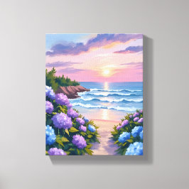 Impressão Em Tela New England Summer | Hydrangea Beach Painting