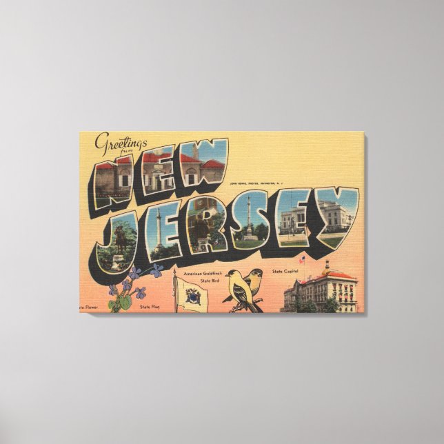 Impressão Em Tela New Jersey (Capital Estatal/Flor/Pássaro) (Frente)