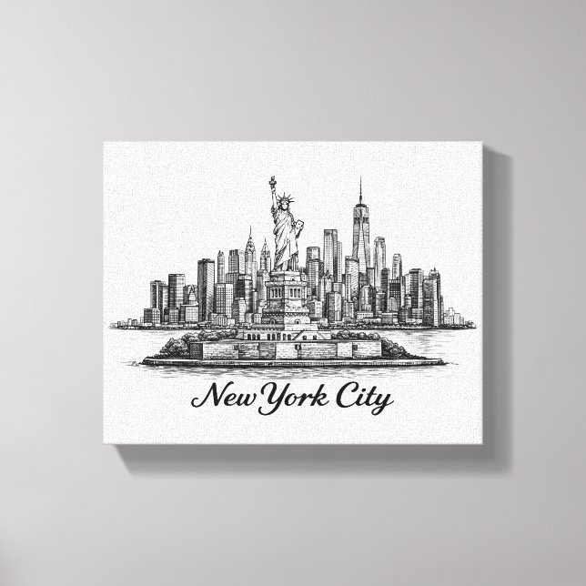 Impressão Em Tela New York City Skyline Line Art Illustration (Frente)