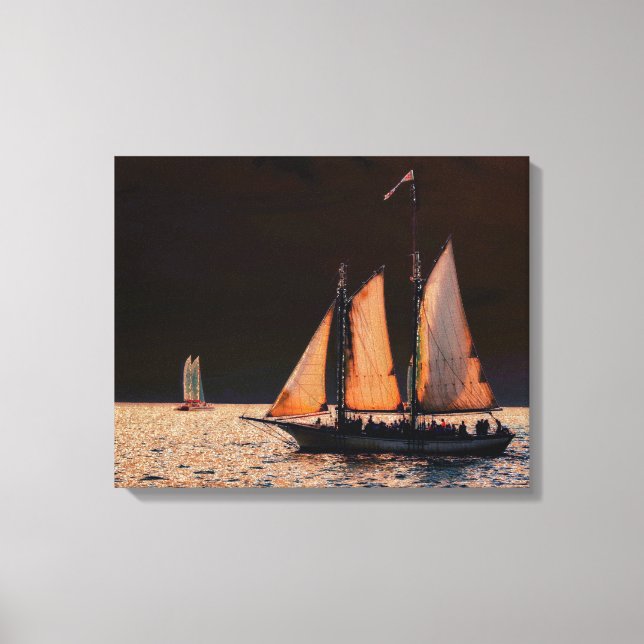 Impressão Em Tela Night Sail - Key West, Florida (Frente)