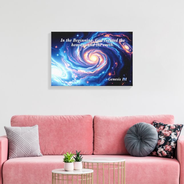 Impressão Em Tela No começo, Deus e Criação Verso (Insitu(Sala de estar))