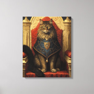 Impressão Em Tela Nobre Gato Maine Coon Trono Arte Impressa