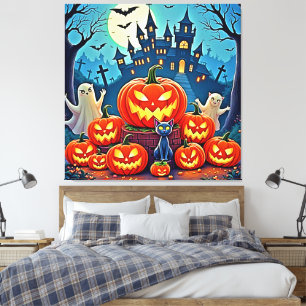 Impressão Em Tela Noite de Halloween: Arte Assustadora Divertida