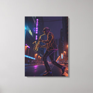 Impressão Em Tela Noite de Jazz na Cidade Abstrato Saxofonista