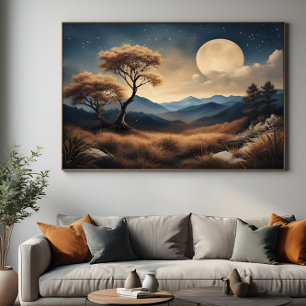 Impressão Em Tela Noite de Lua Cheia Dourada