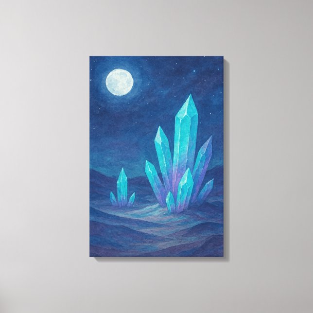 Impressão Em Tela Noite do Deserto de Aquarela com Cristais (Frente)