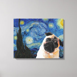 Impressão Em Tela Noite estelar Vincent Van Gogh - Cão de Pug
