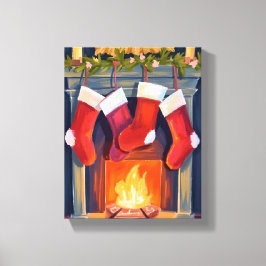 Impressão Em Tela Noite Santa | Meias de Natal Aquarela