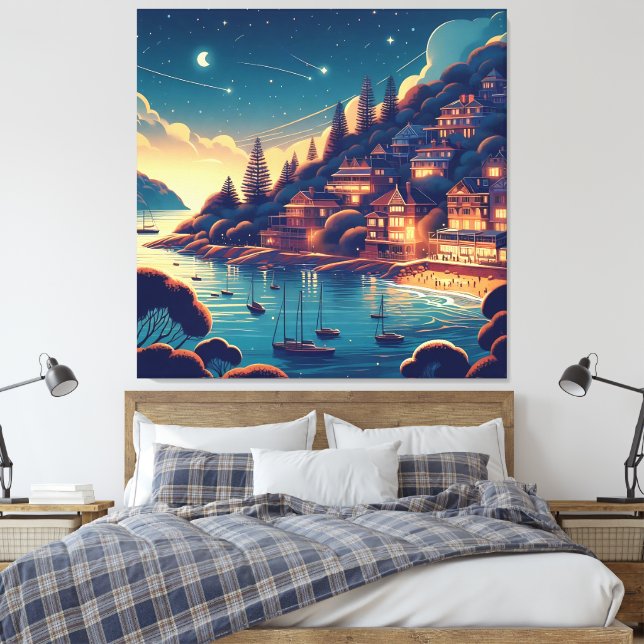 Impressão Em Tela Noite Sonhadora na Costa (Insitu(Quarto))