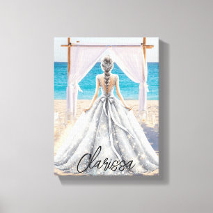 Impressão Em Tela Noiva Dia do Casamento Praia Casamento Vestido Lux