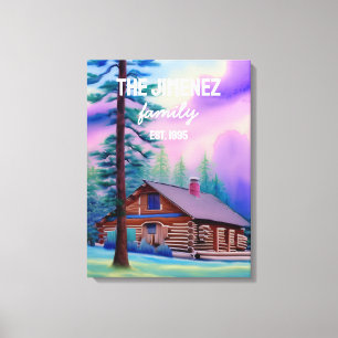 Impressão Em Tela Nome da família e data estabelecida com céu pastel