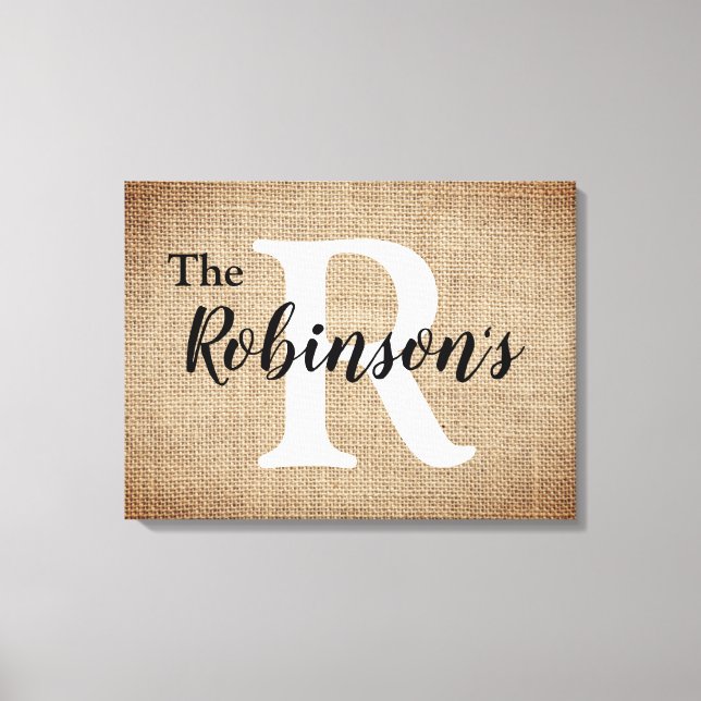 Impressão Em Tela Nome Da Família E Imagem Inicial De Burlap (Frente)