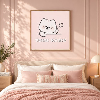 Impressão Em Tela Nome de Gato Piscando Bonito Personalizado