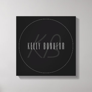 Impressão Em Tela Nome e Monograma do Elegante Moderno   Cinzas Escu