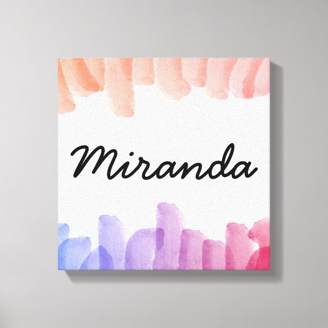 Impressão Em Tela Nome Personalizado Pintura em Aquarela Girly Paste (Frente)