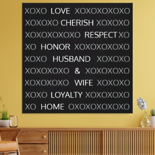 Impressão Em Tela Nomes de Casal Personalizados, XOXO Preto e Branco