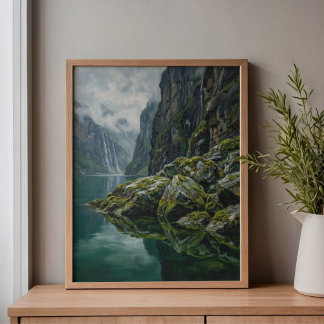 Impressão Em Tela Noruega Geirangerfjord Arte de Água Musgosa