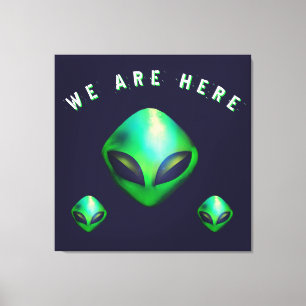 Impressão Em Tela "Nós Estamos Aqui" cabeça de Alien Verde