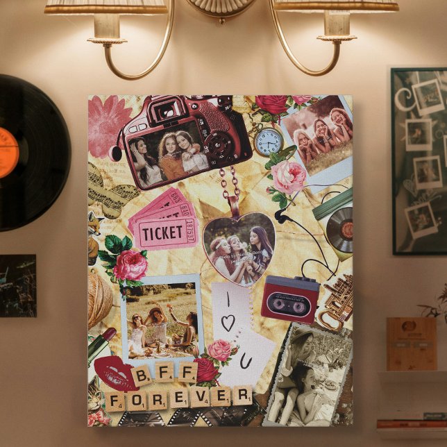 Impressão Em Tela Nostalgic Scrapbook BFF Forever Photo Collage (Criador carregado)