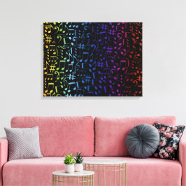Impressão Em Tela Notas Musicais Coloridas Dançantes Amantes da Músi