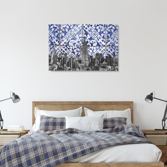 Impressão Em Tela Nova Iorque - Arranha-céus com Azulejos portuguese (Insitu(Quarto))