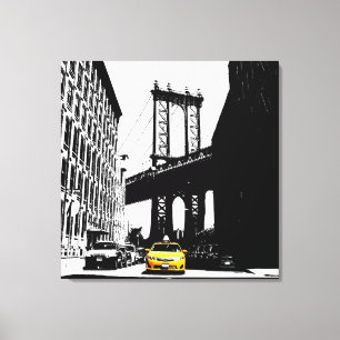 Impressão Em Tela Nova Iorque Nyc Brooklyn Bridge Yellow Taxi