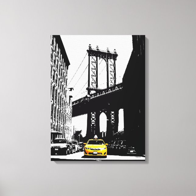 Impressão Em Tela Nova Iorque Nyc Brooklyn Bridge Yellow Taxi (Frente)