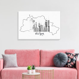Impressão Em Tela Nova Iorque Skyline Minimalista Esticada Arte Canv