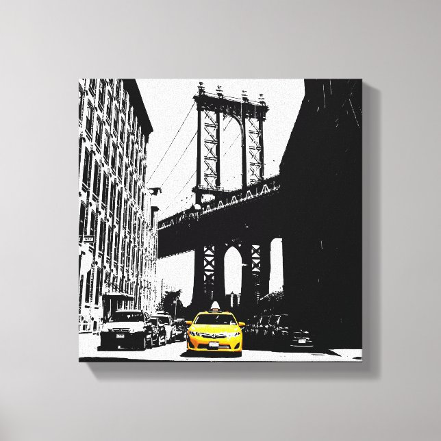 Impressão Em Tela Nova Iorque Yellow Taxi Brooklyn Bridge Nyc (Frente)