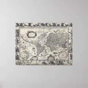 Impressão Em Tela Nova Tóncio Terrarum, 1606 Mapa Mundial Antiquado