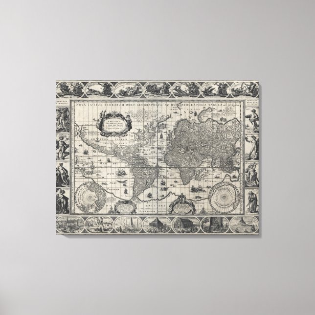 Impressão Em Tela Nova Tótius terrarum, Mapa Mundial Antiquado 1606 (Frente)