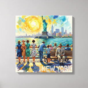 Impressão Em Tela Nova York Cidade Estátua Liberdade Vintage Lata Es