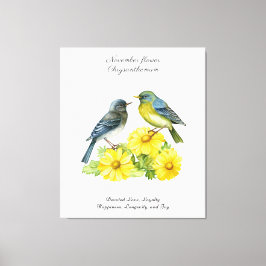 Impressão Em Tela Novembro Nascimento Mês Flor Pássaros Chrysanthemu