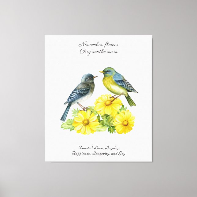 Impressão Em Tela Novembro Nascimento Mês Flor Pássaros Chrysanthemu (Frente)