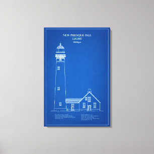 Impressão Em Tela Novo Farol de Presque Isle - Michigan - AD
