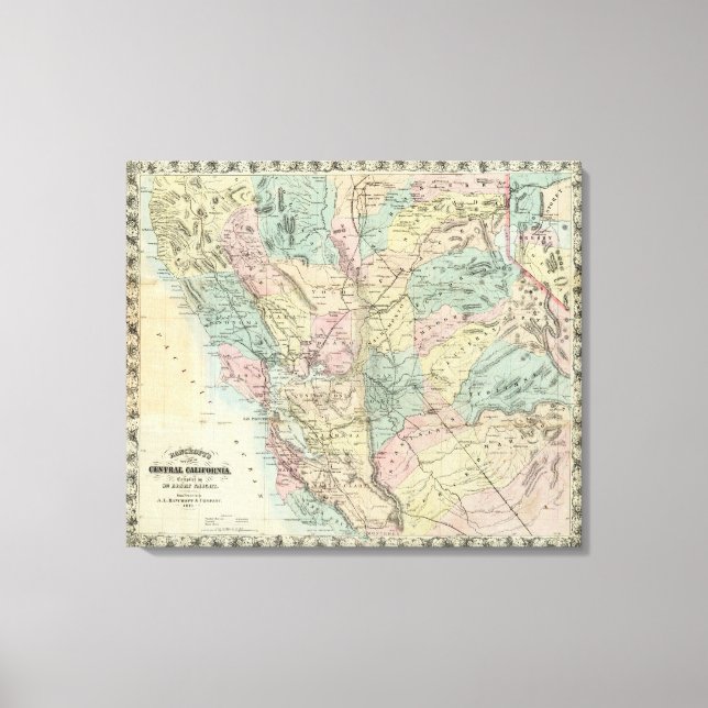 Impressão Em Tela Novo Mapa da Califórnia Central de Bancroft (Frente)