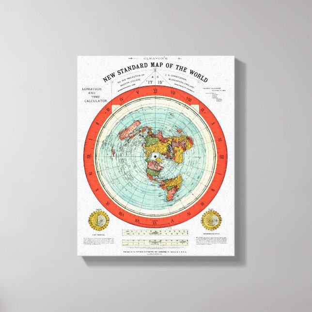 Impressão Em Tela Novo Mapa Padrão da Terra Plana Mundial (Front)