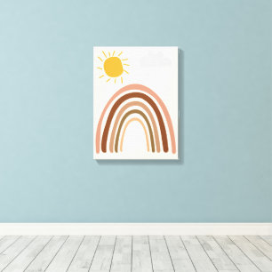 Impressão Em Tela Nuvem Sol Arco-íris, Desenho Infantil, Arte Abstra